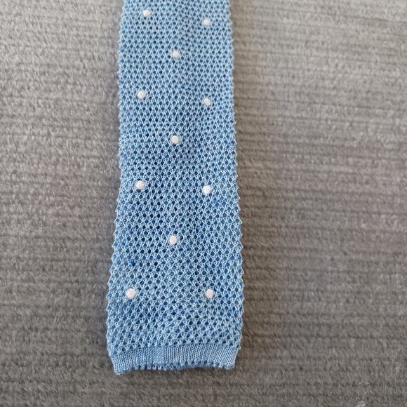 Brooks Brothers Knit Tie Blue Linen Cotton Blend Made in Italy Square Preppy - Picture 5 of 11